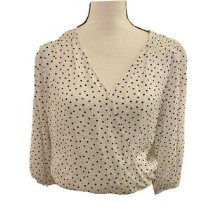 Hollister White Polka Dot Spot Wrap Peasant Blouse Size M